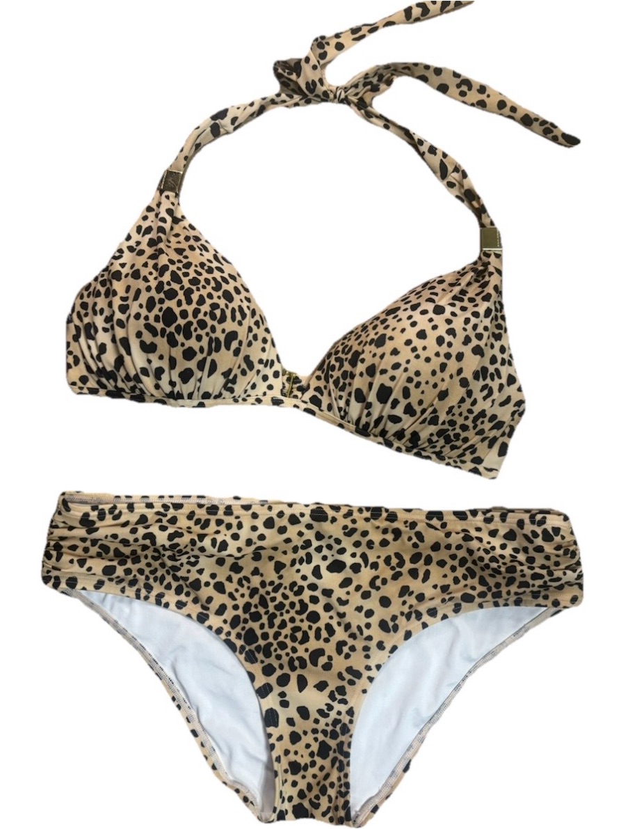Victoria’s Secret Y2k Leopard Print Halter Bikini Set Gold Hardware Size Large